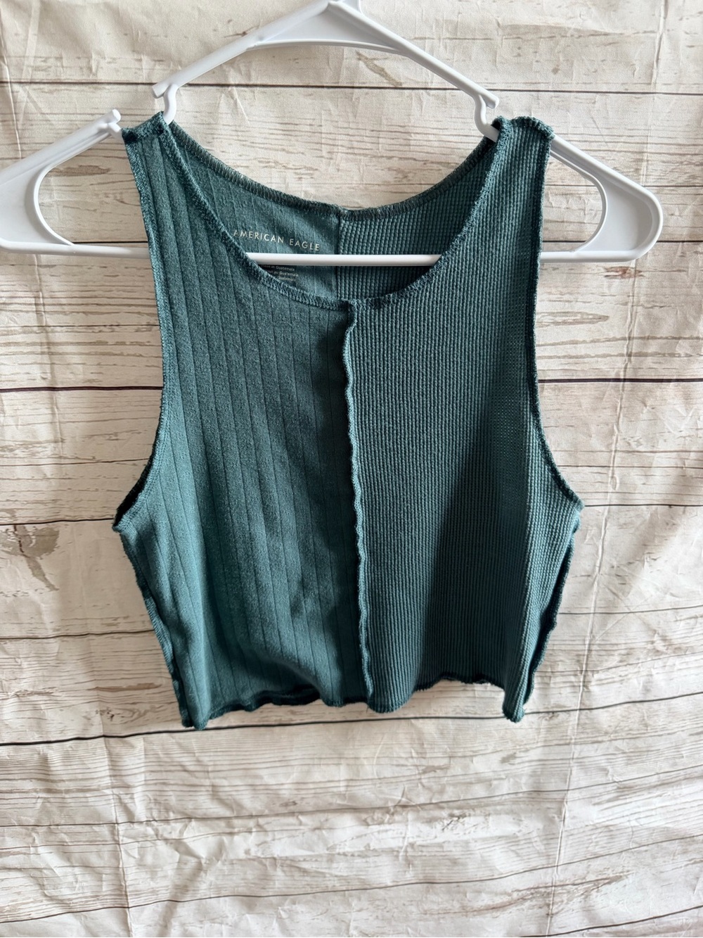 American Eagle Outfitters Teal Split-Rib Cropped Tank